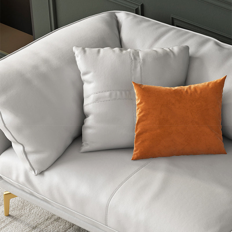 White Sectional Feather Padded Leather Sofa with Pillow Back Clearhalo 'furn' 'furn_sectionals' 'Furniture' 'furniture_sectionals' 'Living Room Furniture' 'Sectionals' 5072365