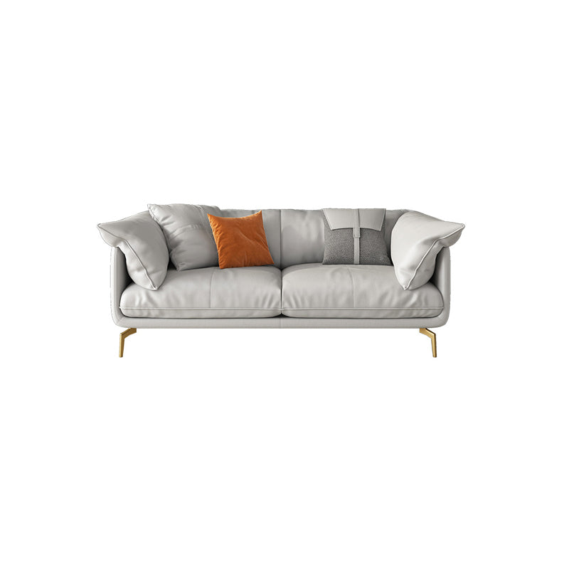 White Sectional Feather Padded Leather Sofa with Pillow Back Clearhalo 'furn' 'furn_sectionals' 'Furniture' 'furniture_sectionals' 'Living Room Furniture' 'Sectionals' 5072367