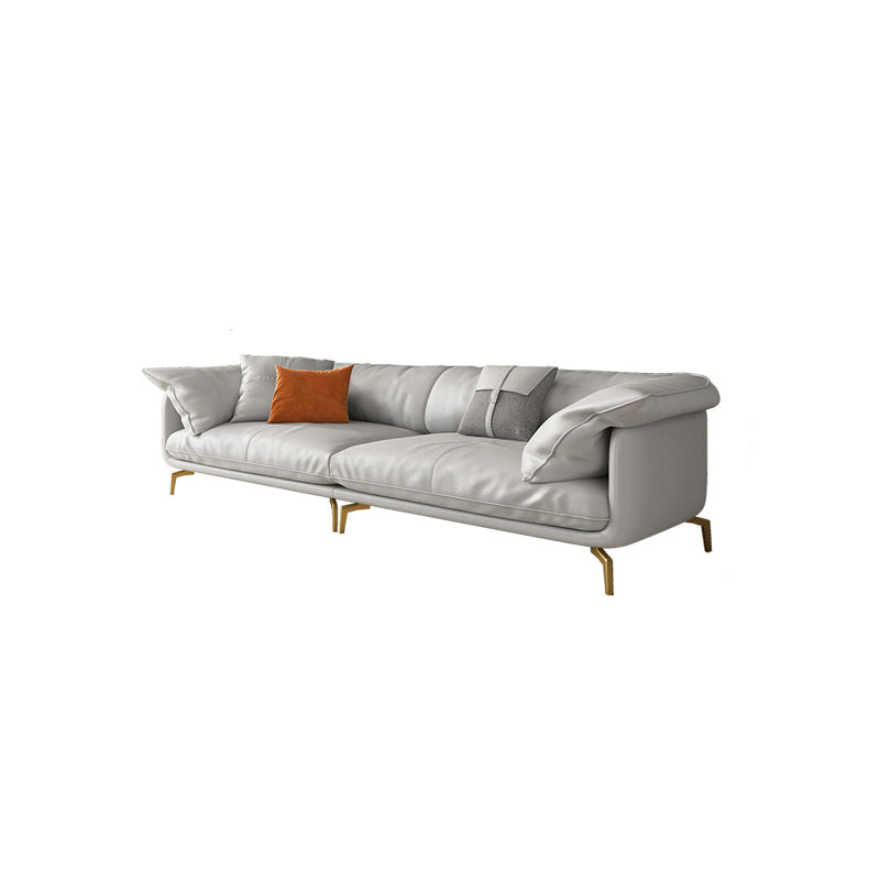 White Sectional Feather Padded Leather Sofa with Pillow Back Clearhalo 'furn' 'furn_sectionals' 'Furniture' 'furniture_sectionals' 'Living Room Furniture' 'Sectionals' 5072369