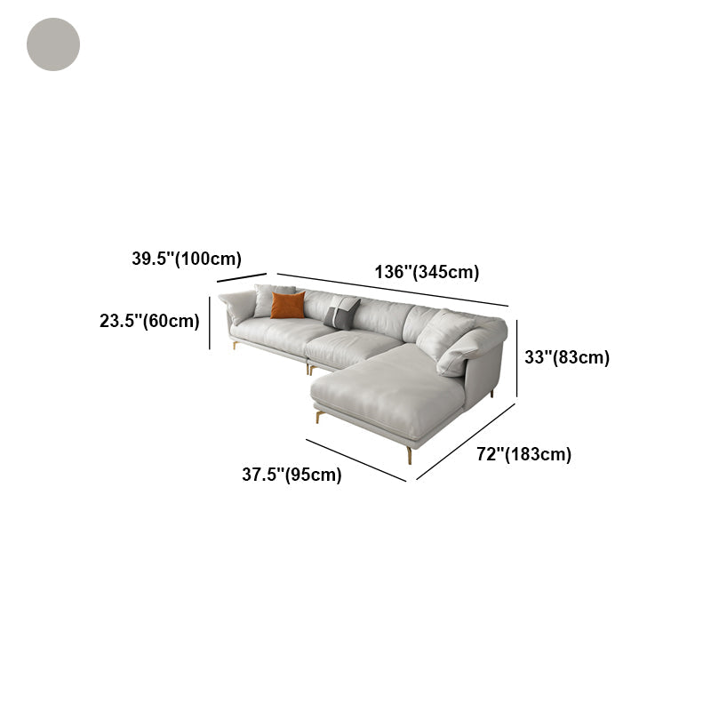 White Sectional Feather Padded Leather Sofa with Pillow Back Clearhalo 'furn' 'furn_sectionals' 'Furniture' 'furniture_sectionals' 'Living Room Furniture' 'Sectionals' 5072374