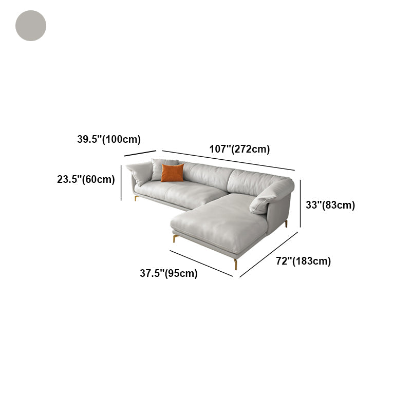 White Sectional Feather Padded Leather Sofa with Pillow Back Clearhalo 'furn' 'furn_sectionals' 'Furniture' 'furniture_sectionals' 'Living Room Furniture' 'Sectionals' 5072377