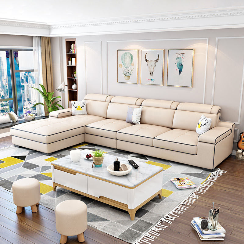 Scandinavian Pillow Top Arm Sectional with Storage for Living Room Off-White Clearhalo 'furn' 'furn_sectionals' 'Furniture' 'furniture_sectionals' 'Living Room Furniture' 'Sectionals' 5072406