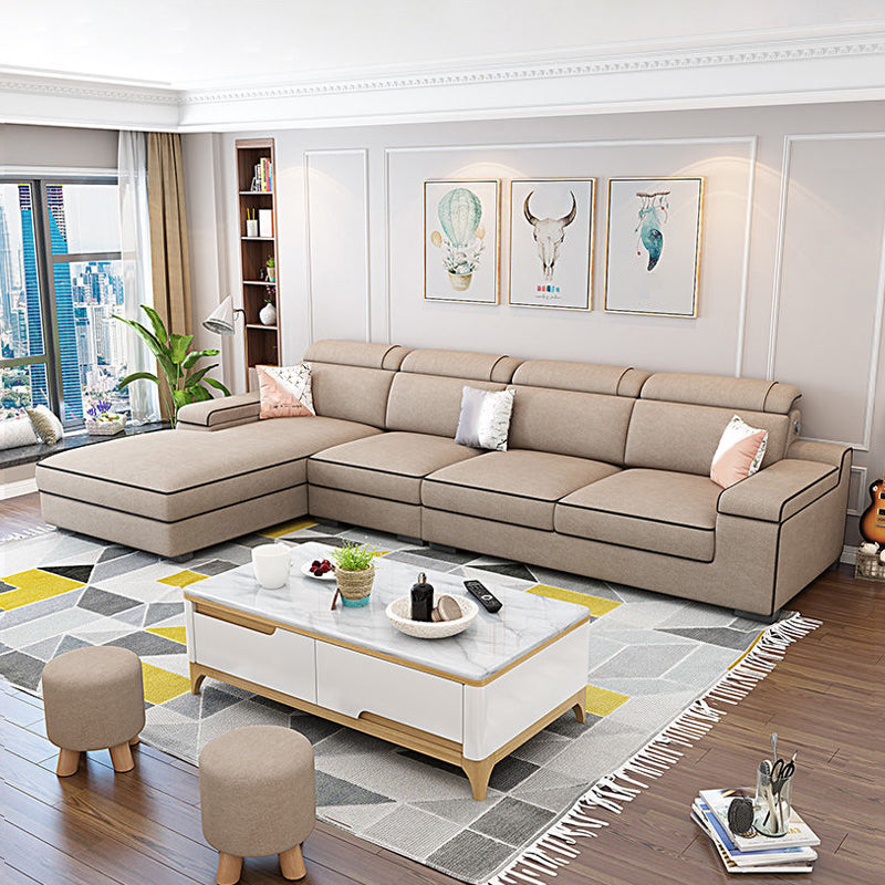 Scandinavian Pillow Top Arm Sectional with Storage for Living Room Light Coffee Clearhalo 'furn' 'furn_sectionals' 'Furniture' 'furniture_sectionals' 'Living Room Furniture' 'Sectionals' 5072409