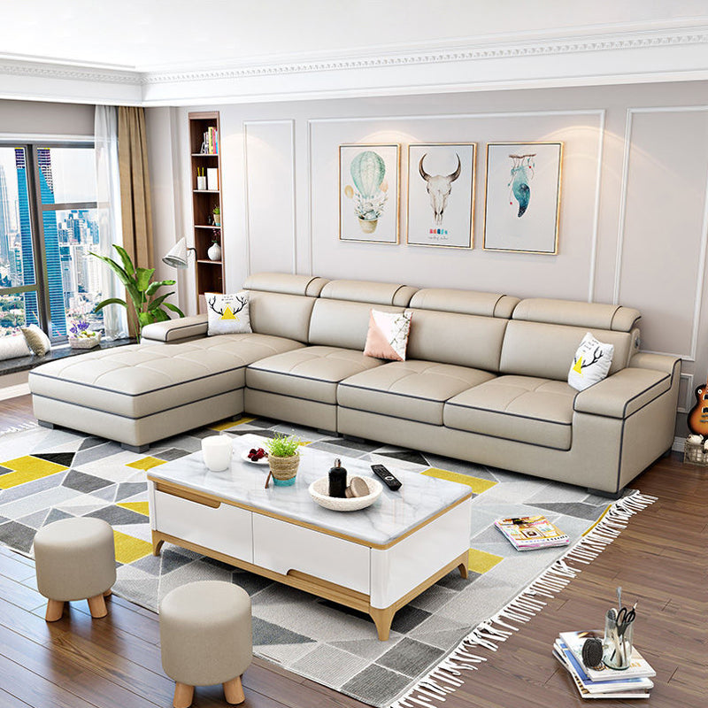 Scandinavian Pillow Top Arm Sectional with Storage for Living Room Khaki Clearhalo 'furn' 'furn_sectionals' 'Furniture' 'furniture_sectionals' 'Living Room Furniture' 'Sectionals' 5072417