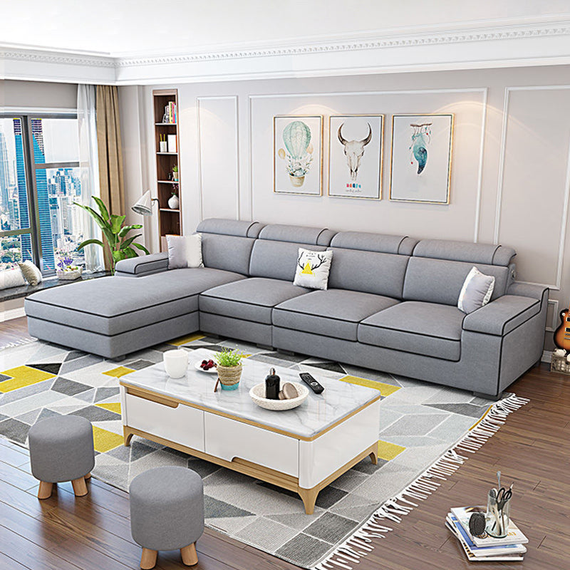 Scandinavian Pillow Top Arm Sectional with Storage for Living Room Grey Clearhalo 'furn' 'furn_sectionals' 'Furniture' 'furniture_sectionals' 'Living Room Furniture' 'Sectionals' 5072418