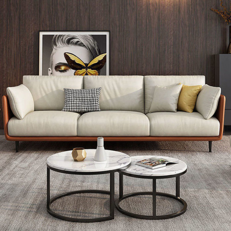 3 Seater 33.4"H Faux Leather Square Arm Sofa for Living Room Clearhalo 'furn' 'furn_sofas' 'Furniture' 'furniture_sofas' 'Living Room Furniture' 'Sofa' 'sofas' 5072445