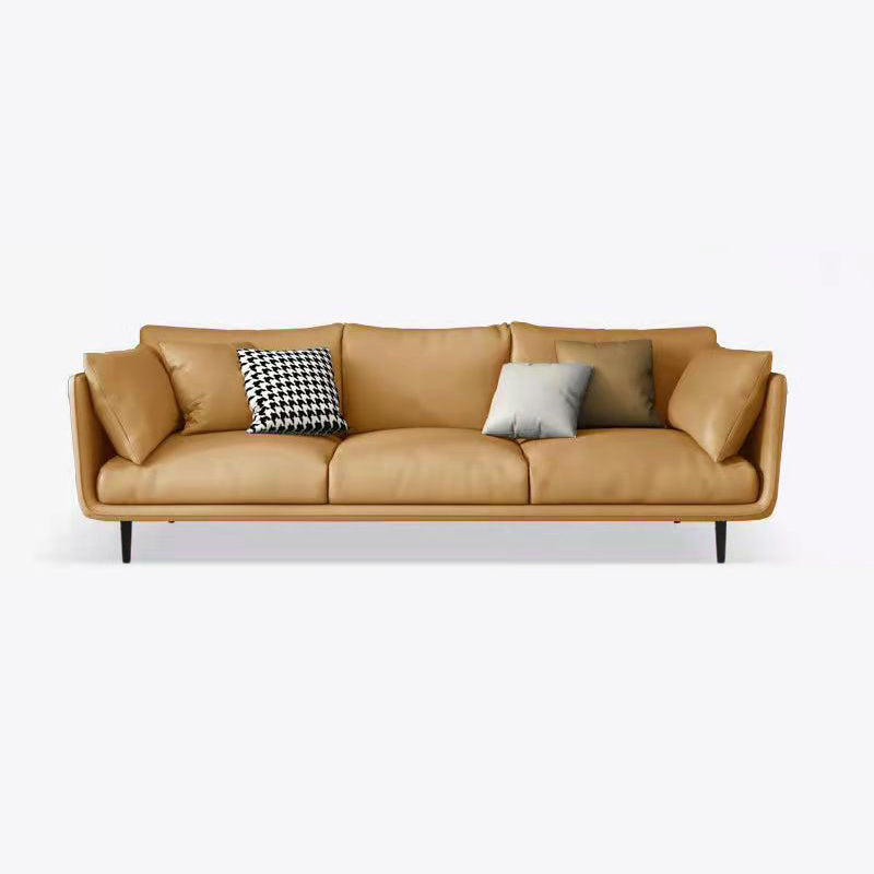 3 Seater 33.4"H Faux Leather Square Arm Sofa for Living Room Brown Clearhalo 'furn' 'furn_sofas' 'Furniture' 'furniture_sofas' 'Living Room Furniture' 'Sofa' 'sofas' 5072457