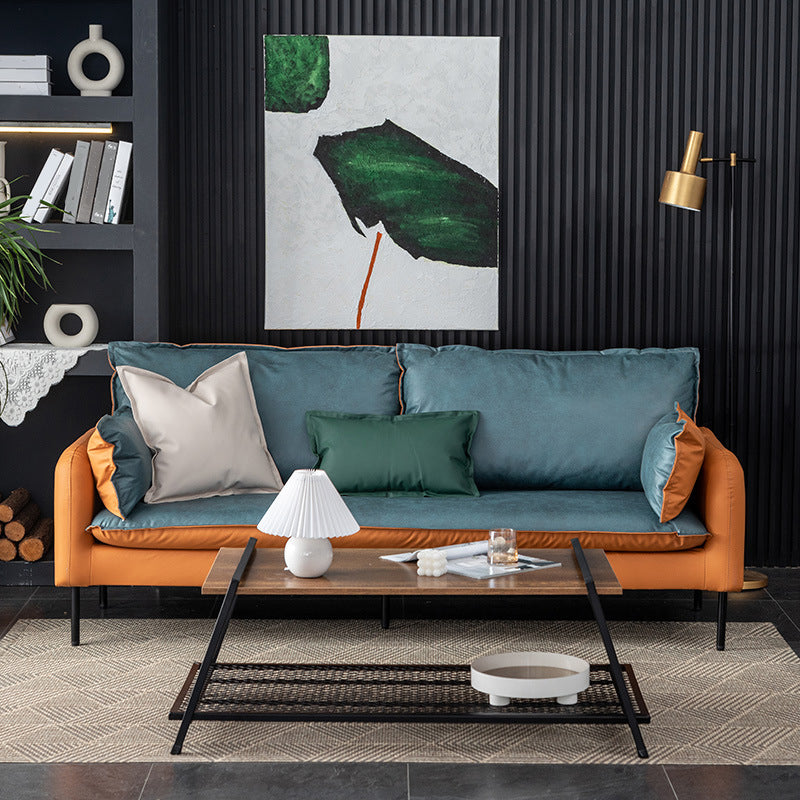 Contemporary Square Arm Sofa Standard Sofa with Pillows for Living Room, Apartment Orange Green Clearhalo 'Furniture' 'furniture_sofas' 'Living Room Furniture' 'Sofa' 'sofas' 5072465