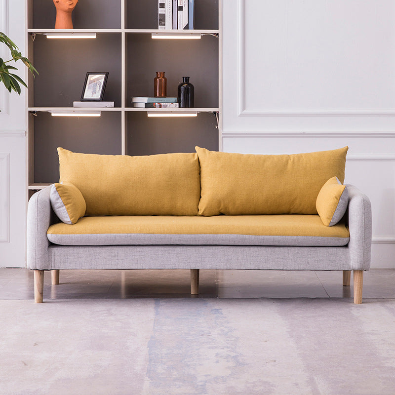 Contemporary Square Arm Sofa Standard Sofa with Pillows for Living Room, Apartment Light Grey-Yellow Clearhalo 'Furniture' 'furniture_sofas' 'Living Room Furniture' 'Sofa' 'sofas' 5072476