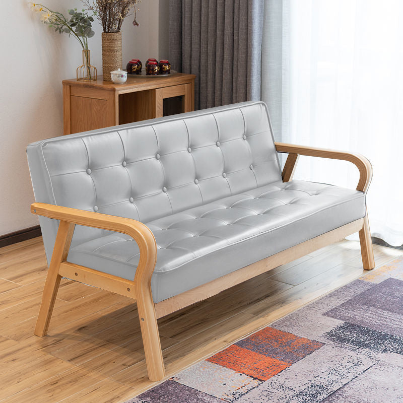 29.5"H Faux Leather Tuxedo Solid Color Square Arm Sofa for Living Room White Wood Clearhalo 'furn' 'furn_sofas' 'Furniture' 'furniture_sofas' 'Living Room Furniture' 'Sofa' 'sofas' 5072484