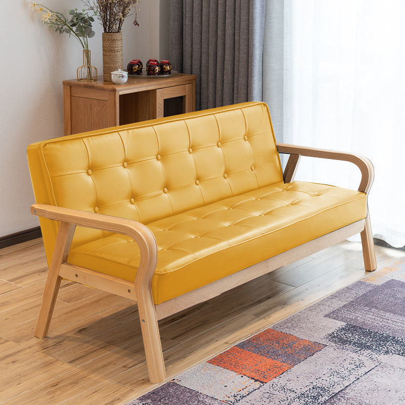 29.5"H Faux Leather Tuxedo Solid Color Square Arm Sofa for Living Room Yellow Wood Clearhalo 'furn' 'furn_sofas' 'Furniture' 'furniture_sofas' 'Living Room Furniture' 'Sofa' 'sofas' 5072486