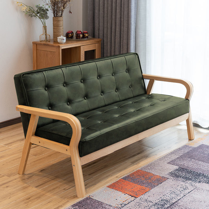 29.5"H Faux Leather Tuxedo Solid Color Square Arm Sofa for Living Room Blackish Green Wood Clearhalo 'furn' 'furn_sofas' 'Furniture' 'furniture_sofas' 'Living Room Furniture' 'Sofa' 'sofas' 5072490