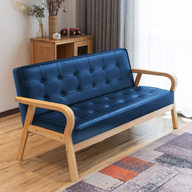 29.5"H Faux Leather Tuxedo Solid Color Square Arm Sofa for Living Room Dark Blue Wood Clearhalo 'furn' 'furn_sofas' 'Furniture' 'furniture_sofas' 'Living Room Furniture' 'Sofa' 'sofas' 5072492
