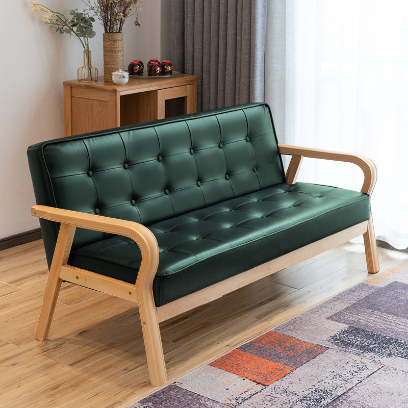 29.5"H Faux Leather Tuxedo Solid Color Square Arm Sofa for Living Room Green Wood Clearhalo 'furn' 'furn_sofas' 'Furniture' 'furniture_sofas' 'Living Room Furniture' 'Sofa' 'sofas' 5072500