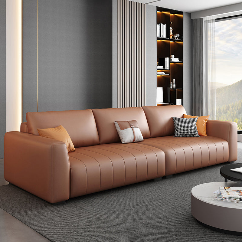 Standard Contemporary Square Arm Faux Leather Stain Resistant Sofa Couch Orange Clearhalo 'furn' 'furn_sofas' 'Furniture' 'furniture_sofas' 'Living Room Furniture' 'Sofa' 'sofas' 5072528