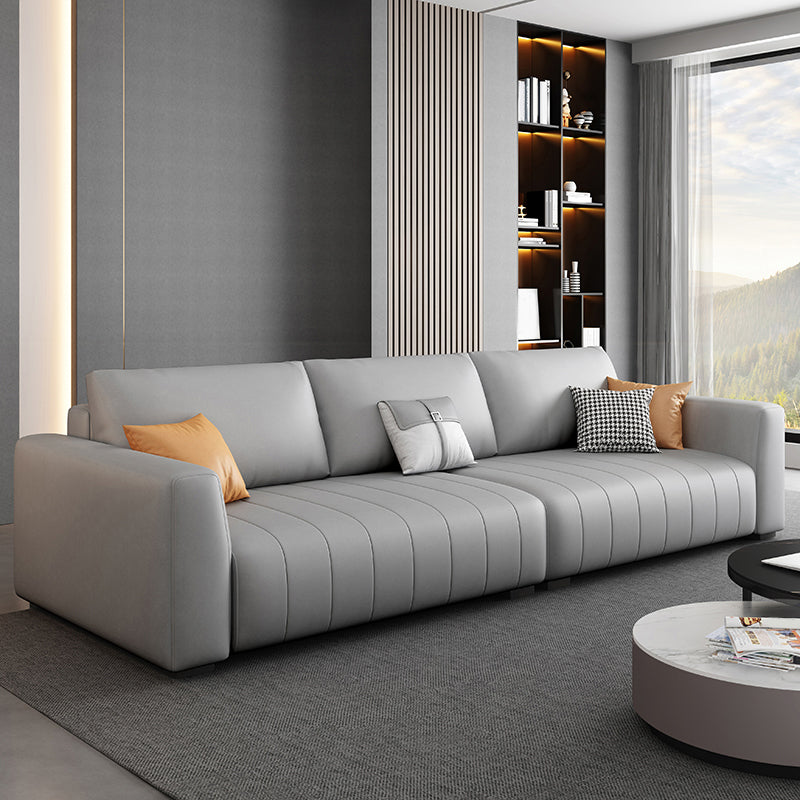 Standard Contemporary Square Arm Faux Leather Stain Resistant Sofa Couch Light Gray Clearhalo 'furn' 'furn_sofas' 'Furniture' 'furniture_sofas' 'Living Room Furniture' 'Sofa' 'sofas' 5072534