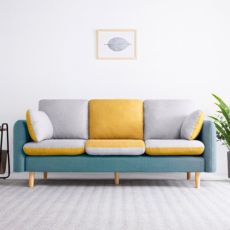 Linen Contemporary Square Arm Sofa Washable Standard Sofa for Living Room Blue-Yellow Clearhalo 'furn' 'furn_sofas' 'Furniture' 'furniture_sofas' 'Living Room Furniture' 'Sofa' 'sofas' 5072541