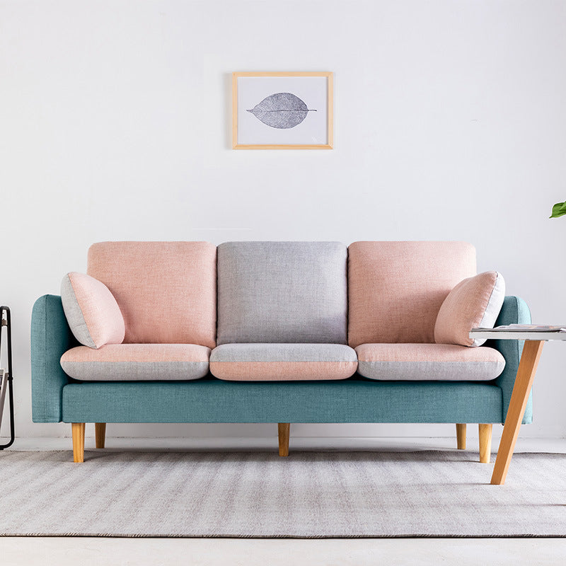 Linen Contemporary Square Arm Sofa Washable Standard Sofa for Living Room Blue-Pink Clearhalo 'furn' 'furn_sofas' 'Furniture' 'furniture_sofas' 'Living Room Furniture' 'Sofa' 'sofas' 5072543