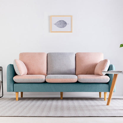 Linen Contemporary Square Arm Sofa Washable Standard Sofa for Living Room Blue-Pink Clearhalo 'furn' 'furn_sofas' 'Furniture' 'furniture_sofas' 'Living Room Furniture' 'Sofa' 'sofas' 5072543