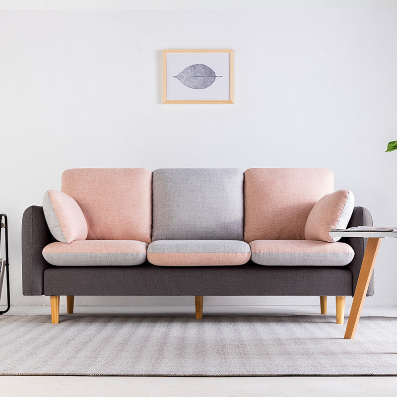 Linen Contemporary Square Arm Sofa Washable Standard Sofa for Living Room Gray-Pink Clearhalo 'furn' 'furn_sofas' 'Furniture' 'furniture_sofas' 'Living Room Furniture' 'Sofa' 'sofas' 5072546