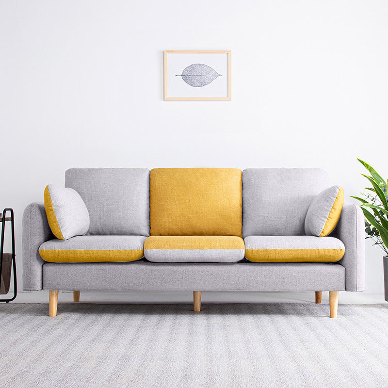Linen Contemporary Square Arm Sofa Washable Standard Sofa for Living Room Light Gray-Yellow Clearhalo 'furn' 'furn_sofas' 'Furniture' 'furniture_sofas' 'Living Room Furniture' 'Sofa' 'sofas' 5072555