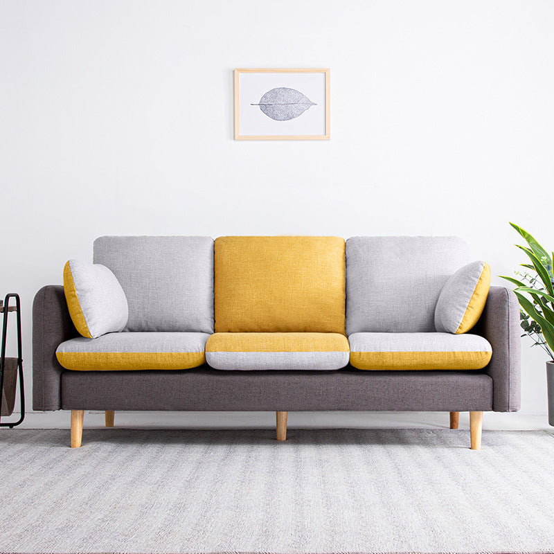 Linen Contemporary Square Arm Sofa Washable Standard Sofa for Living Room Dark Gray-Yellow Clearhalo 'furn' 'furn_sofas' 'Furniture' 'furniture_sofas' 'Living Room Furniture' 'Sofa' 'sofas' 5072556