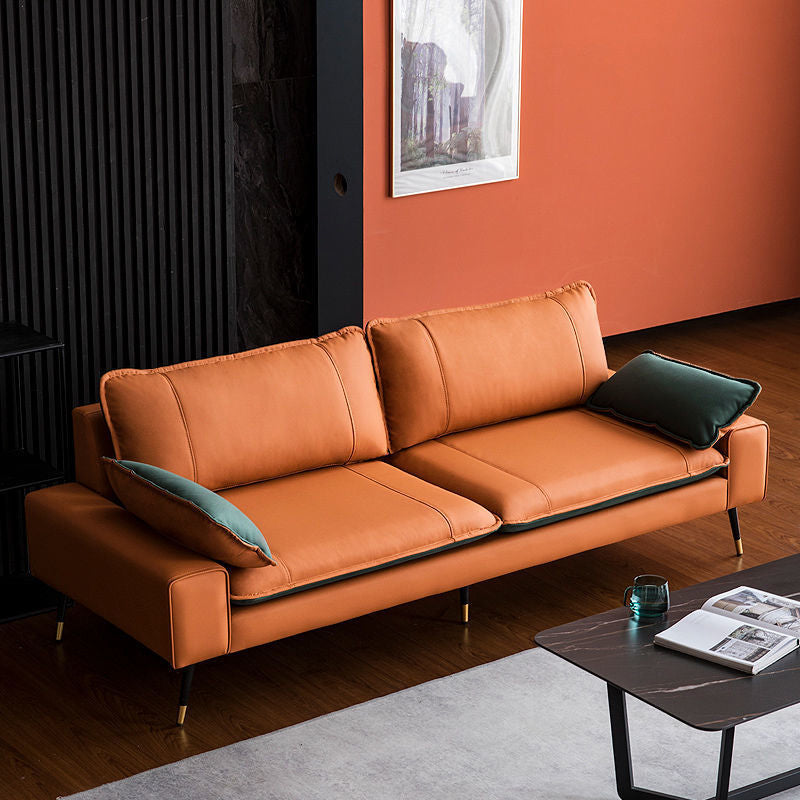 31.4"H Faux Leather Solid Color Square Arm Sofa for Living Room Orange-Green Clearhalo 'Furniture' 'furniture_sofas' 'Living Room Furniture' 'Sofa' 'sofas' 5072561