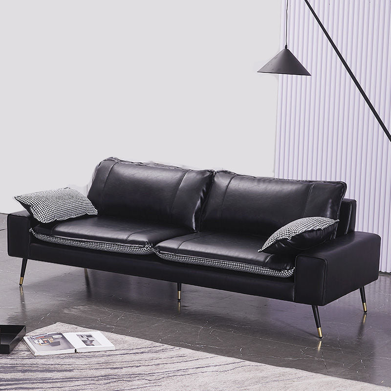 31.4"H Faux Leather Solid Color Square Arm Sofa for Living Room Black Houndstooth Clearhalo 'Furniture' 'furniture_sofas' 'Living Room Furniture' 'Sofa' 'sofas' 5072572