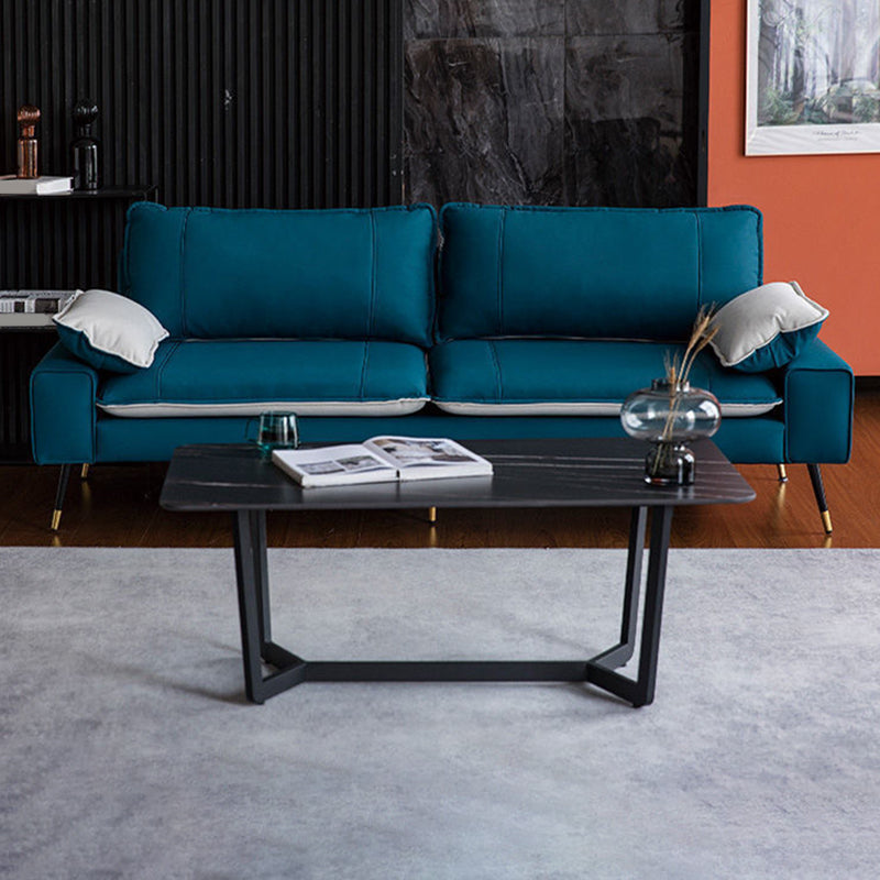 31.4"H Faux Leather Solid Color Square Arm Sofa for Living Room Blue-White 31.5''H x 65''L x 33''W Clearhalo 'Furniture' 'furniture_sofas' 'Living Room Furniture' 'Sofa' 'sofas' 5072573