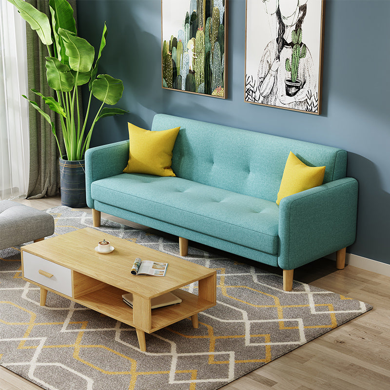 Tufted Split-Back Mid Century Modern Standard Square Arm Sofa Couch Light Blue Cotton Blend Clearhalo 'furn' 'furn_sofas' 'Furniture' 'furniture_sofas' 'Living Room Furniture' 'Sofa' 'sofas' 5072577
