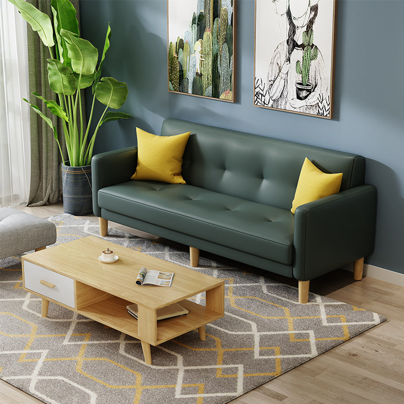 Tufted Split-Back Mid Century Modern Standard Square Arm Sofa Couch Blackish Green Faux Leather Clearhalo 'furn' 'furn_sofas' 'Furniture' 'furniture_sofas' 'Living Room Furniture' 'Sofa' 'sofas' 5072580