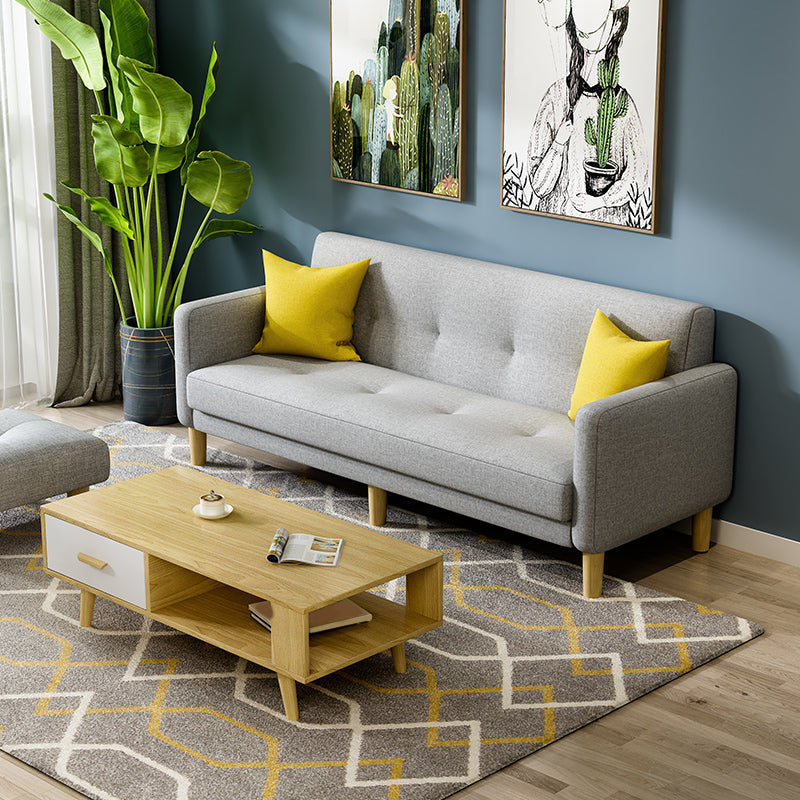 Tufted Split-Back Mid Century Modern Standard Square Arm Sofa Couch 71"L x 27.5"W x 35.5"H Light Gray Cotton Blend Clearhalo 'furn' 'furn_sofas' 'Furniture' 'furniture_sofas' 'Living Room Furniture' 'Sofa' 'sofas' 5072582