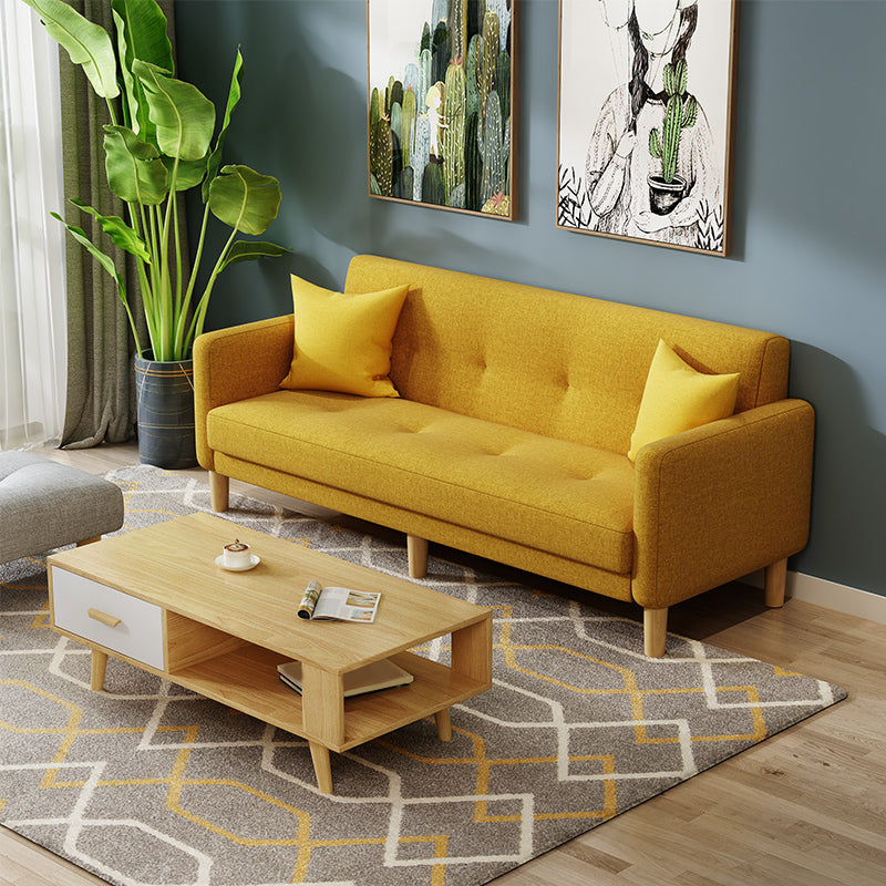Tufted Split-Back Mid Century Modern Standard Square Arm Sofa Couch Yellow Cotton Blend Clearhalo 'furn' 'furn_sofas' 'Furniture' 'furniture_sofas' 'Living Room Furniture' 'Sofa' 'sofas' 5072590