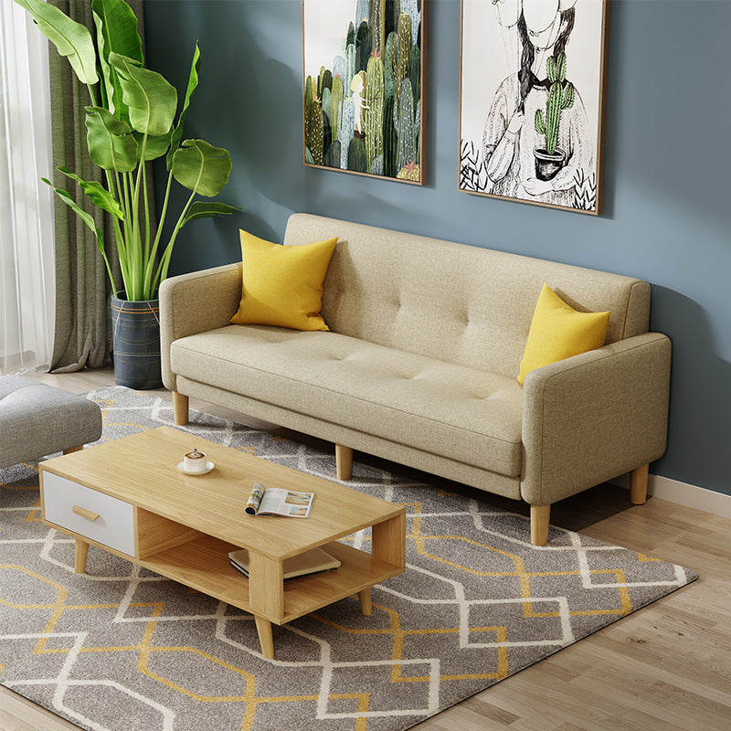 Tufted Split-Back Mid Century Modern Standard Square Arm Sofa Couch Beige Cotton Blend Clearhalo 'furn' 'furn_sofas' 'Furniture' 'furniture_sofas' 'Living Room Furniture' 'Sofa' 'sofas' 5072597