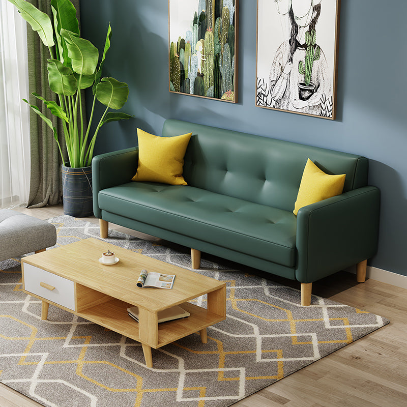 Tufted Split-Back Mid Century Modern Standard Square Arm Sofa Couch Dark Green Faux Leather Clearhalo 'furn' 'furn_sofas' 'Furniture' 'furniture_sofas' 'Living Room Furniture' 'Sofa' 'sofas' 5072598