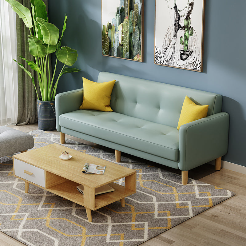 Tufted Split-Back Mid Century Modern Standard Square Arm Sofa Couch Mint Green Faux Leather Clearhalo 'furn' 'furn_sofas' 'Furniture' 'furniture_sofas' 'Living Room Furniture' 'Sofa' 'sofas' 5072599
