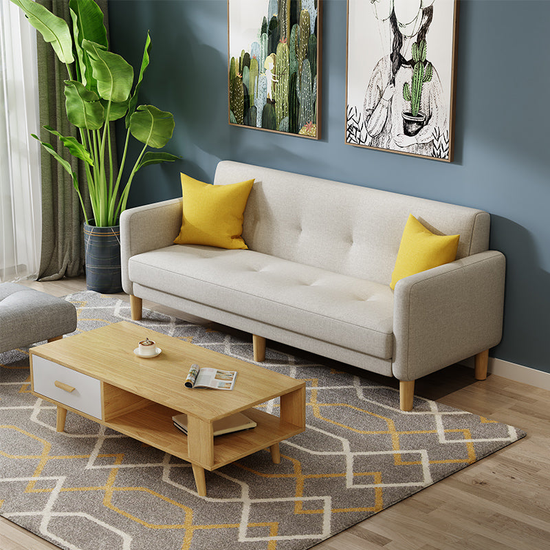 Tufted Split-Back Mid Century Modern Standard Square Arm Sofa Couch Off-White Cotton Blend Clearhalo 'furn' 'furn_sofas' 'Furniture' 'furniture_sofas' 'Living Room Furniture' 'Sofa' 'sofas' 5072600