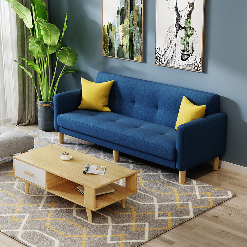 Tufted Split-Back Mid Century Modern Standard Square Arm Sofa Couch Dark Blue Cotton Blend Clearhalo 'furn' 'furn_sofas' 'Furniture' 'furniture_sofas' 'Living Room Furniture' 'Sofa' 'sofas' 5072602