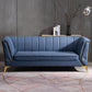 29.5"H Velvet/ Faux Leather Sewn Pillow Back Tuxedo Arm Sofa for Living Room Blue 29.5"H x 77"L x 29.5"W Faux Leather Clearhalo 'Furniture' 'furniture_sofas' 'Living Room Furniture' 'Sofa' 'sofas' 5072607