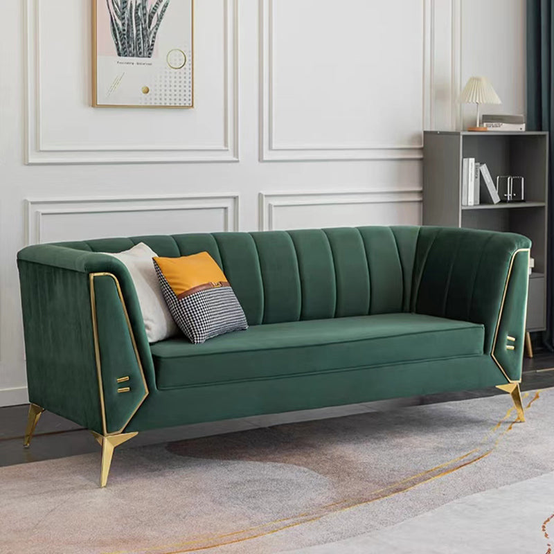 29.5"H Velvet/ Faux Leather Sewn Pillow Back Tuxedo Arm Sofa for Living Room Blackish Green 29.5"H x 77"L x 29.5"W Velvet Clearhalo 'Furniture' 'furniture_sofas' 'Living Room Furniture' 'Sofa' 'sofas' 5072609