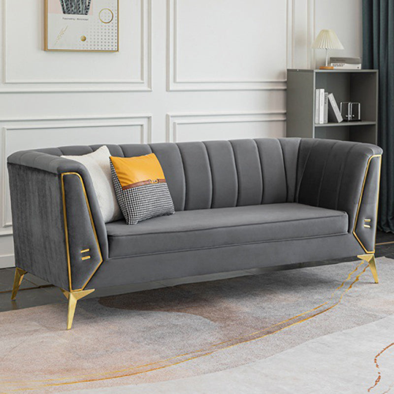 29.5"H Velvet/ Faux Leather Sewn Pillow Back Tuxedo Arm Sofa for Living Room Clearhalo 'Furniture' 'furniture_sofas' 'Living Room Furniture' 'Sofa' 'sofas' 5072610