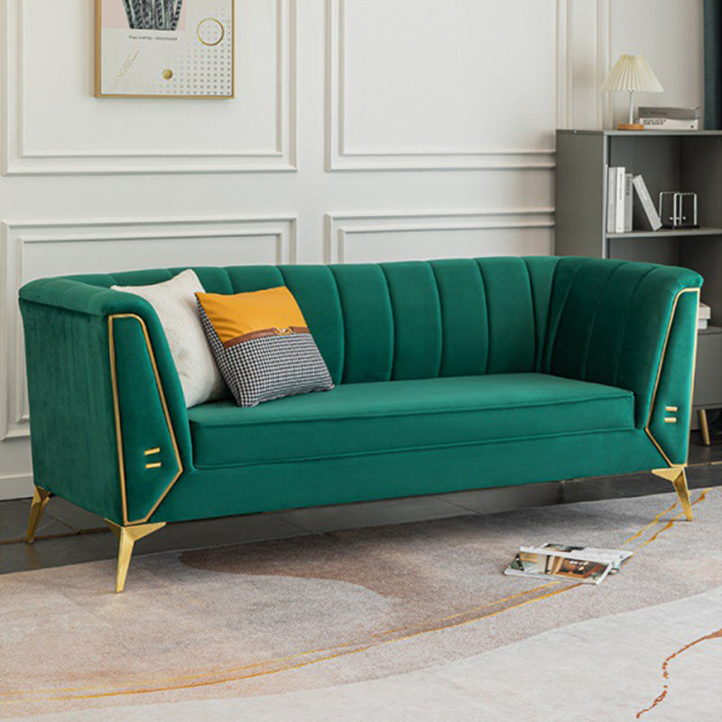 29.5"H Velvet/ Faux Leather Sewn Pillow Back Tuxedo Arm Sofa for Living Room Clearhalo 'Furniture' 'furniture_sofas' 'Living Room Furniture' 'Sofa' 'sofas' 5072611