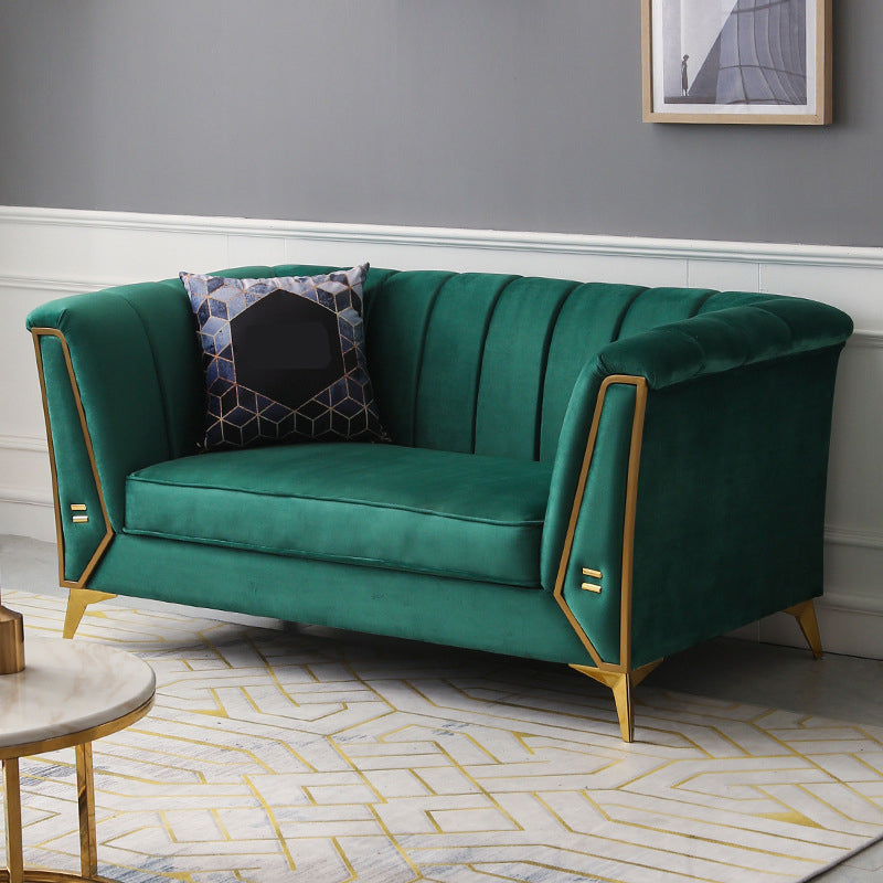 29.5"H Velvet/ Faux Leather Sewn Pillow Back Tuxedo Arm Sofa for Living Room Green 29.5"H x 60"L x 29.5"W Velvet Clearhalo 'Furniture' 'furniture_sofas' 'Living Room Furniture' 'Sofa' 'sofas' 5072615