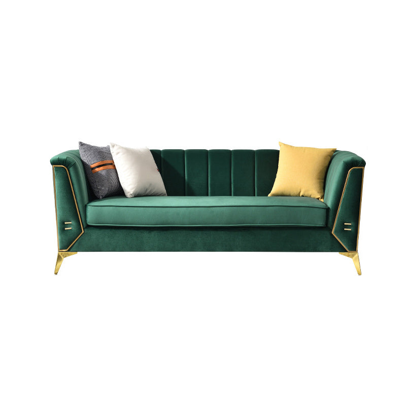 29.5"H Velvet/ Faux Leather Sewn Pillow Back Tuxedo Arm Sofa for Living Room Green 29.5"H x 77"L x 29.5"W Velvet Clearhalo 'Furniture' 'furniture_sofas' 'Living Room Furniture' 'Sofa' 'sofas' 5072616
