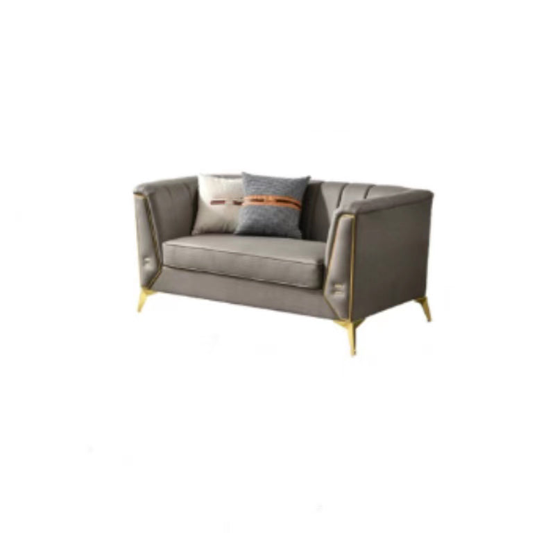 29.5"H Velvet/ Faux Leather Sewn Pillow Back Tuxedo Arm Sofa for Living Room Grey 29.5"H x 60"L x 29.5"W Faux Leather Clearhalo 'Furniture' 'furniture_sofas' 'Living Room Furniture' 'Sofa' 'sofas' 5072621