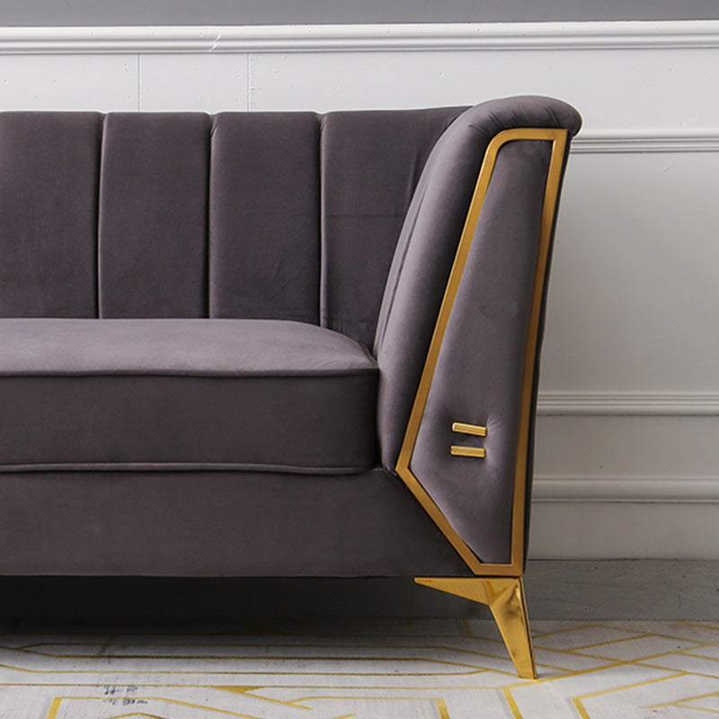 29.5"H Velvet/ Faux Leather Sewn Pillow Back Tuxedo Arm Sofa for Living Room Clearhalo 'Furniture' 'furniture_sofas' 'Living Room Furniture' 'Sofa' 'sofas' 5072622