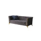 29.5"H Velvet/ Faux Leather Sewn Pillow Back Tuxedo Arm Sofa for Living Room Grey 29.5"H x 77"L x 29.5"W Velvet Clearhalo 'Furniture' 'furniture_sofas' 'Living Room Furniture' 'Sofa' 'sofas' 5072625