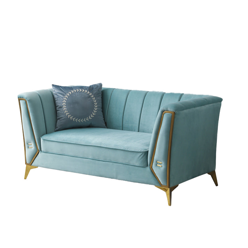 29.5"H Velvet/ Faux Leather Sewn Pillow Back Tuxedo Arm Sofa for Living Room Clearhalo 'Furniture' 'furniture_sofas' 'Living Room Furniture' 'Sofa' 'sofas' 5072627