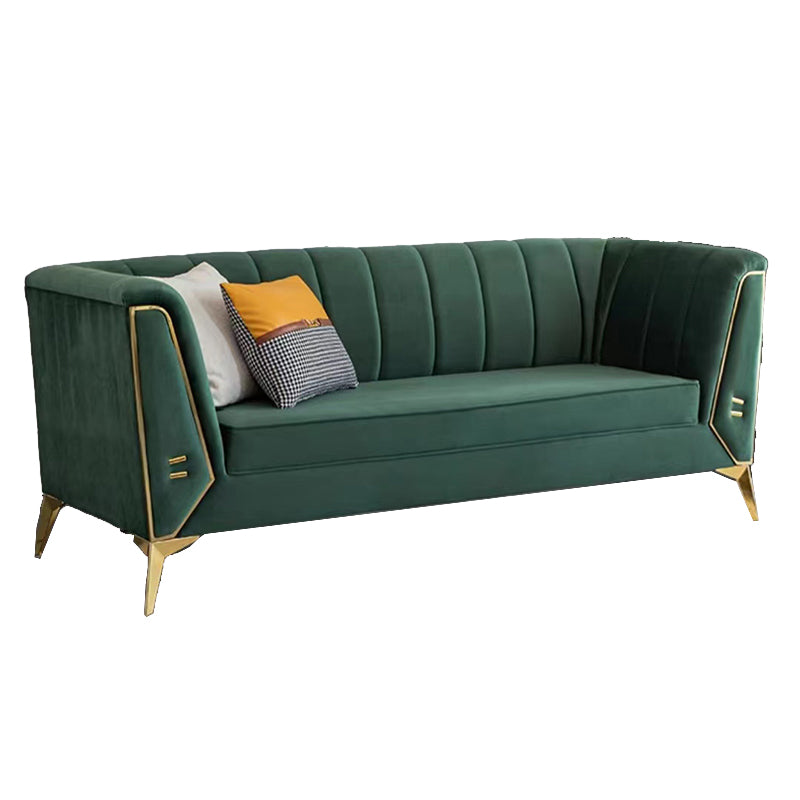 29.5"H Velvet/ Faux Leather Sewn Pillow Back Tuxedo Arm Sofa for Living Room Clearhalo 'Furniture' 'furniture_sofas' 'Living Room Furniture' 'Sofa' 'sofas' 5072629