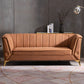 29.5"H Velvet/ Faux Leather Sewn Pillow Back Tuxedo Arm Sofa for Living Room Orange 29.5"H x 77"L x 29.5"W Faux Leather Clearhalo 'Furniture' 'furniture_sofas' 'Living Room Furniture' 'Sofa' 'sofas' 5072630